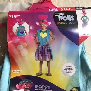 Disney Trolls World Tour Girl's Poppy Halloween Costume, Size S 4-6 NIB